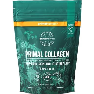 Primal Harvest Collagen Powder for Women or Men Primal Collagen Peptides Powder Type I & III, 10 Oz Collagen Protein Powder for Hair, Skin, Nails (Single, Original) - Image 1