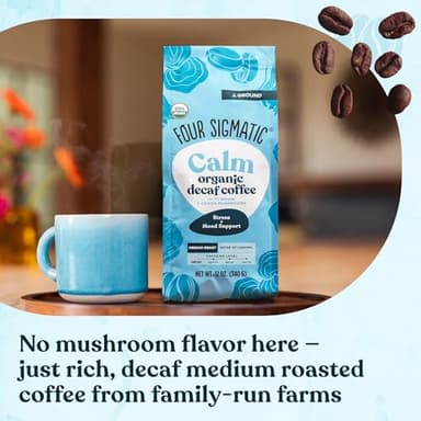 Four Sigmatic Calm Organic Decaf Ground Coffee | Swiss Water Decaf Coffee with Chaga & Reishi Mushroom Extracts | 12oz Bag - Image 5