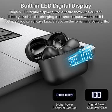 TOZO T20 Wireless Earbuds Bluetooth Headphones 48.5 Hrs Playtime with LED Digital Display, IPX8 Waterproof, Dual Mic Call Noise Cancelling 10mm Broad Range Speakers with Wireless Charging Case - Image 3