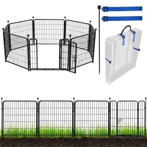 ADAVIN Metal Garden Fence with Gate, 36 in(H) 8 Panels Heavy Duty Iron Animal Barrier Fence, Indoor or Outdoor Dog Playpen, Camping Fence, No Dig Garden Border Fencing for Yard. Total 17.7 FT(L) - Image 1