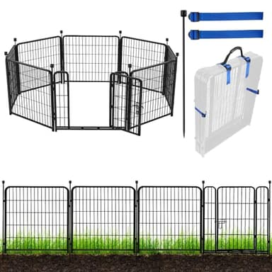 ADAVIN Metal Garden Fence with Gate, 36 in(H) 8 Panels Heavy Duty Iron Animal Barrier Fence, Indoor or Outdoor Dog Playpen, Camping Fence, No Dig Garden Border Fencing for Yard. Total 17.7 FT(L) - Image 1