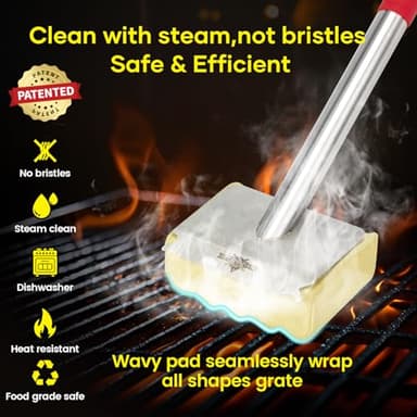 XUDAKAIXIN Grill Brush Bristle Free,Unique Aramid Fiber Wavy Pad Perfect for Cast Iron/Stainless-Steel Grates,BBQ Replaceable Scraper Cleaning Head,Safe Grill Brush for Outdoor Grill - Image 2