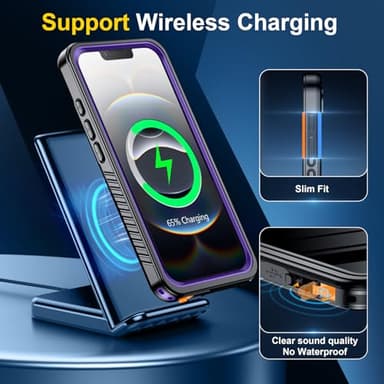 SPIDERCASE for iPhone 16e Case Waterproof,Built-in Screen & Camera Lens Protector[IP68 Underwater] [Military Grade Shockproof] Cell Phone Home Button Stickers, Purple/Clear - Image 5