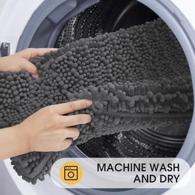 ACCUMTEK Upgrade Extra Large Grey Bathroom Rug Set 3 Pieces Gray Ultra Soft, Thick Absorbent Bath Mats, Non Slip Chenille Toilet Mat for Bathroom, Bedroom, Kitchen, Charcoal - Image 6