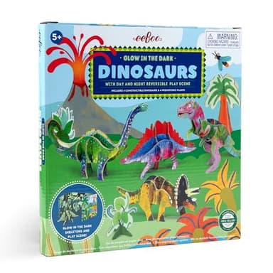 eeBoo: Dino 3D Glow-in-The-Dark - Includes 4 Constructible Dinosaurs & 4 Prehistoric Plants, Building & Construction Set, Play Scene, Ages 5+ - Image 1
