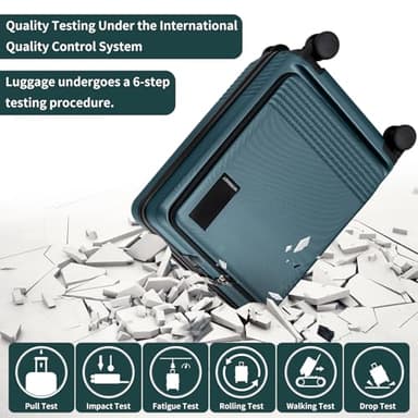 WireHot 20 inch Small Carry On Luggage Front Open with Laptop Pocket, ABS+PC Hard Shell Suitcase with Spinner Wheels TSA Lock & YKK Zipper, 20in/Toiletry Bag/Handbag, Teal Blue - Image 3