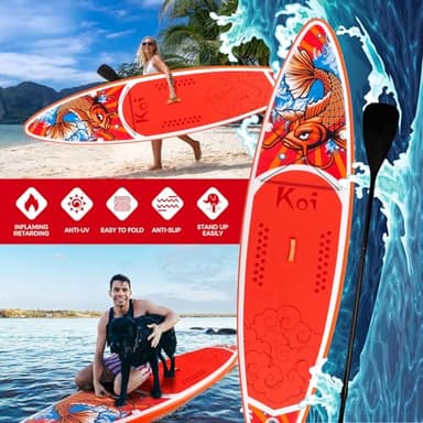 FEATH-R-LITE Inflatable Paddle Board Stand Up Paddleboards for Adults SUP with Premium Accessories Pump, Adjustable Paddle, Leash, Three Fins, Backpack (Red Koi) - Image 3