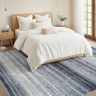 Nakagishi Area Rugs 9x12 Living Room Rug: Washable Boho Large Neutral Modern Soft Stain Resistant Indoor Floor Non-Slip Moroccan Accent Carpet for Bedroom Nursery Kid Playroom Office Dining Room- Blue - Image 5