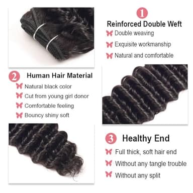 LUXEDIVA 12A Deep Wave Bundles Human Hair 16 18 20 Inchs Human Hair Bundle 100% Unprocessed Brazilian Curly Wet Wavy Texture 3 Bundles Deep Wave Natural Black - Image 4