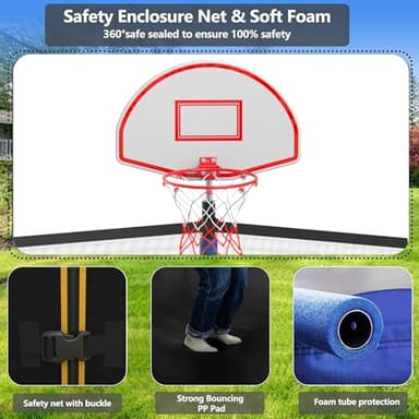 Upgraded 16FT 15FT 14FT 12FT 10FT 8FT Trampoline Outdoor with Basketball Hoop and Net, Capacity for 4-6 Kids and Adults - Image 3
