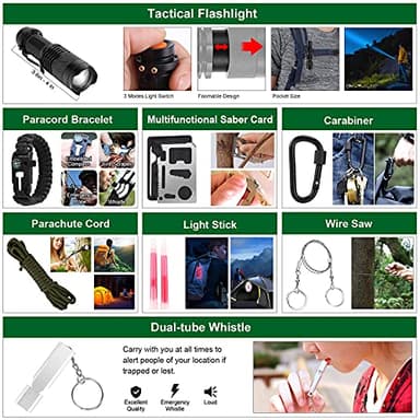 Emergency Survival Kit and First Aid Kit, 142Pcs Survival Gear and Supplies Equipment with Molle Pouch, Gift for Christmas Men Dad Husband Camping Essentials Hiking Hunting Outdoor Adventure (Black) - Image 2