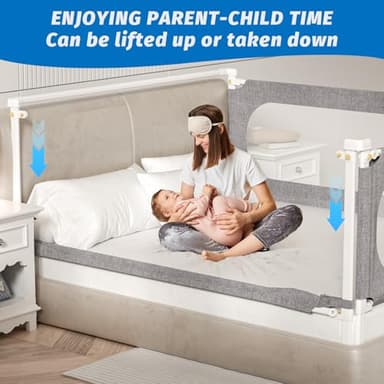 PNXDFC 3-Piece Full Size Bed Rails for Toddlers, with Headboard Rod -Height Adjustable Baby' Safety Bed Rails Guard for Full Size Bed(3Pack 74.8"x74.8"x54"-Gray) - Image 3