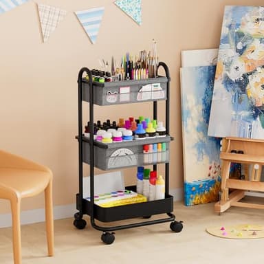 Modanais Baby Diaper Caddy Organizer Cart - 3 Tier Rolling Storage Cart with Wheels, Baby Essentials for Nursery Storage, Detachable Dividers - for Crib, Bedroom, Art & Craft Organizer (Black) - Image 7