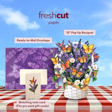 Freshcut Paper Pop Up Cards, Lavender & Butterflies, 12 Inch Life Sized Forever Flower Bouquet 3D Popup Greeting Card, Birthday & Thank You Card, Blank Notecard & Envelope - Image 2