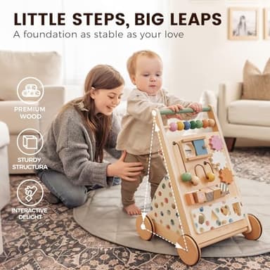 Tiny Land Wooden Baby Walker, Adjustable Speed Baby Push Walker for Boys and Girls, Montessori Activity Center Push Toy for Kids Development (Morandi) - Image 2