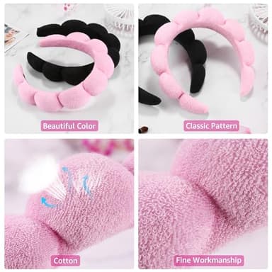 Ztomine Spa Headbands for Washing Face or Facial, Set of 2 Skincare Headbands, Terry Cloth Headband Wash Combo Pack - Puffy Makeup Washing, Mask, Skin Treatment (Black & Pink) - Image 5