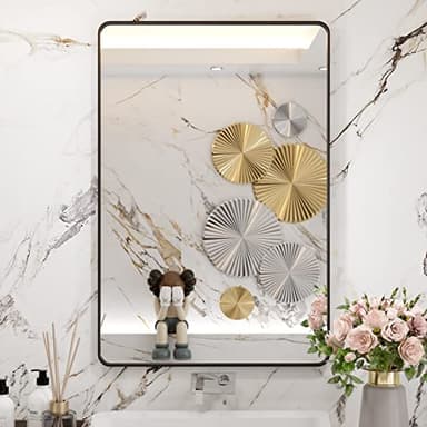 WEER Black Framed Bathroom Mirror, 24X36 Inch Rounded Rectangle Black Bathroom Mirror, Matte Black Bathroom Vanity Mirror for Wall, Anti-Rust, Tempered Glass, Hangs Horizontally or Vertically - Image 2