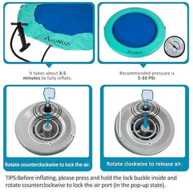 ACOMUZI 8FT Water Hammock Inflatable Floating Dock, Round Floating Ring Lake Floats for Adults, Heavy Duty Pool Float Raft for Ocean and Lake, Mint Green Blue - Image 6