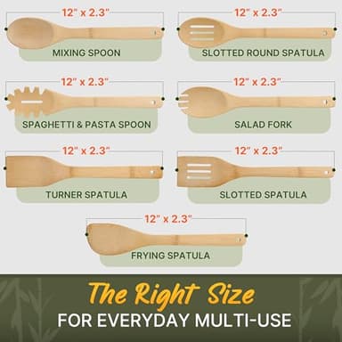 Wooden Utensil Set, Bamboo Utensils – 7 PCs Wood Spoons for Cooking, Easy to Clean, Sturdy, Lightweight & Heat Resistant - Image 2
