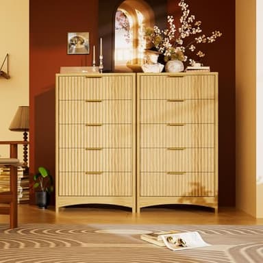 Marsail Fluted 5-Drawer Tall Wooden Dresser, Smooth Gliding Drawers & Large Capacity Storage Space, Modern Organizer Cabinet for Bedroom or Hallway, Natural Oak - Image 8