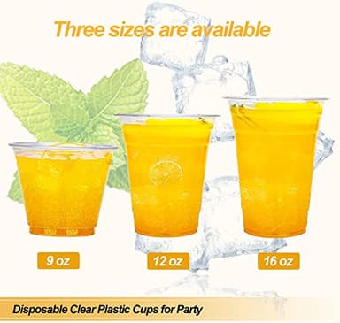 TashiBox plastic cups with lids [24 oz 100cups&100flat lids],Clear Crystal disposable plastic cups,smoothie cups - Image 2