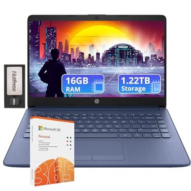HP Stream 14" HD Lightweight Laptop, Intel Celeron N4120, 16GB RAM, 1.22TB Storage(64GB eMMC+160GB Docking Station Set+1TB Cloud Storage), Intel UHD Graphics, 1 Year Office 365, WiFi, Win 11s, Blue - Image 1