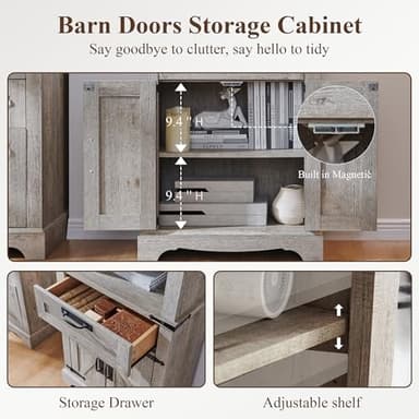 RedLemon Bookshelf with Storage Cabinet, 72" Tall Farmhouse Bookcase with Adjustable Shelves and Barn Door, 4 Tier Office Wood Bookshelf with Drawer for Office Library Living Room (Light Rustic Oak) - Image 4