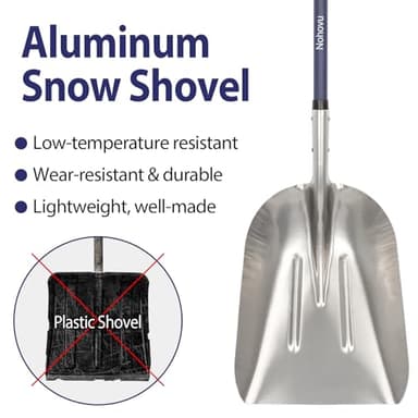 Nohovu Aluminum Snow Shovel - Large Capacity Driveway Snow Removal Tool, Fiberglass D-Handle, 45 Inch Blade - Image 4