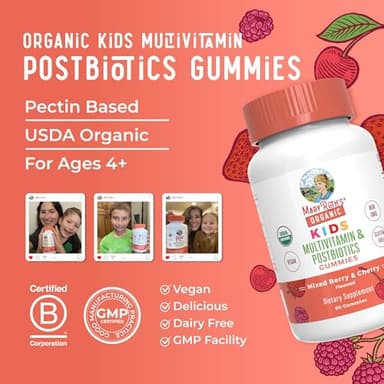 MaryRuth Organics Kids Vitamins | USDA Organic | Multivitamin Gummies + Postbiotics for Ages 4+ | Lactobacillus Rhamnosus | Vegan | Non-GMO | 60 Count - Image 8