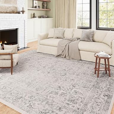 PureCozy Gray Area Rug 6x9 Machine Washable Vintage Living Room Distressed Non Slip Carpet Traditional Indoor Bedroom Grey Retro Floral Accent Throw Large Rug for Office Kitchen Dining Room - Image 1