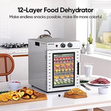 ROVRAk Food Dehydrator for Jerky, Fruit, Meat, Herbs, 12-Tray Stainless Steel Dehydrator Machine, Adjustable Timer, Temperature Control, Overheat Protection (67 Recipes) - Image 6