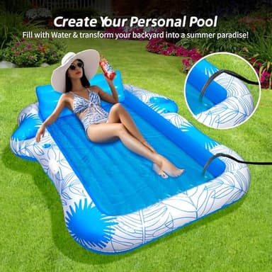 Inflatable Pool Lounger Float for Adults - 70" x 60" JIANYHW X-Large Beach Sun Tan Tub Pool Lounge Raft Sunbathing Pool Floaties with 2 Food/Drink Holder, Blow Up Tanning Pool Bed Floating Mat - Image 5
