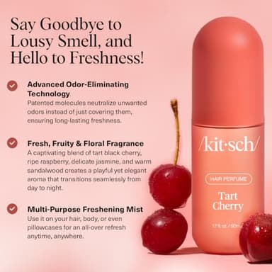 Kitsch Hair Perfume for Women - Tart Cherry | Clean, Deodorizing & Patented Odor-Eliminating Technology Hair Spray & Body Mist - Freshen Hair, Body & Pillows - Fruity Gourmand Scent & Vanilla - 50mL - Image 2