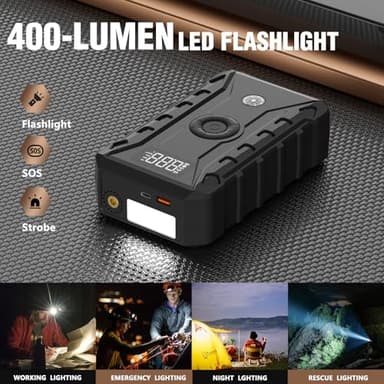 Portable Car Jump Starter with Air Compressor, 150PSI 4000A Battery Jump Starter (8.0 Gas/6.0L Diesel), 12V Jump Box Car Battery Jumper Starter with Large LCD Display, Lights,Compass - Image 6