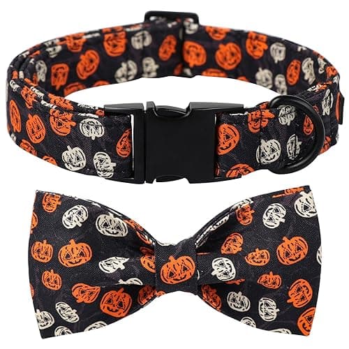Lionet Paws Halloween Dog Bowtie Collar - Cute Cotton Adjustable Fall Dog Collar with Bowtie for Small Medium Large Dog Girl Boy Gift, XL, Neck 16-26in - Image 1