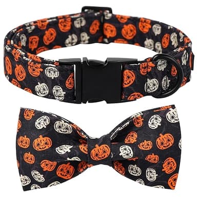 Lionet Paws Halloween Dog Bowtie Collar - Cute Cotton Adjustable Fall Dog Collar with Bowtie for Small Medium Large Dog Girl Boy Gift, XL, Neck 16-26in - Image 1