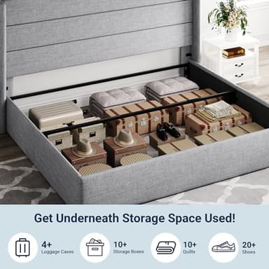 Allewie King Size Lift Up Storage Bed, Modern Wingback Headboard, Hydraulic Support, No Box Spring Needed, Light Grey - Image 3