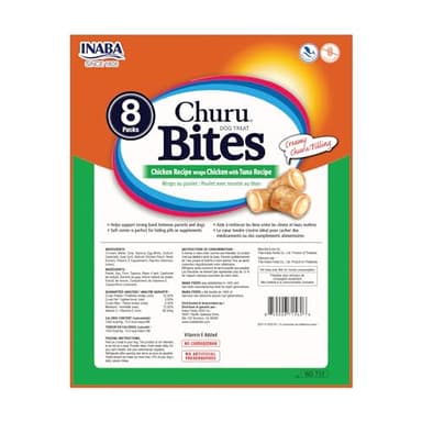 INABA Churu Bites for Dogs, Soft & Chewy Dog Treats, 0.42 Ounces Each Tube, 64 Tubes Total (8 Tubes per Pack), Chicken with Tuna Recipe - Image 2
