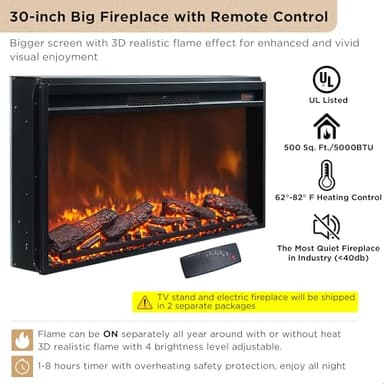 OKD Luxury 70" Fluted Fireplace TV Stand, Modern Chic Entertainment Center for TVs Up to 80 inches, TV Console with Faux Marble Top, Curved Profile Design, Media Console for Living Room, Navy Blue - Image 4