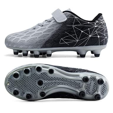 brooman Kids Firm Ground Soccer Cleats Boys Girls Athletic Outdoor Football Shoes(12,Silver) - Image 3