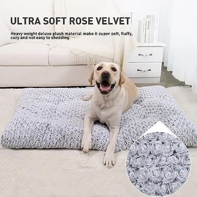 KSIIA Washable Dog Bed Deluxe Plush Dog Crate Beds Comfy Kennel Pad Anti-Slip Pet Sleeping Mat for Large, Jumbo, Medium, Small Dogs Breeds, 53" x 36", Gray - Image 2