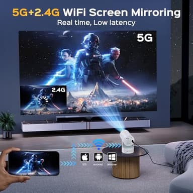 [Built-in Battery] Mini Projector with Wifi and Bluetooth, Rechargeable Portable Outdoor Smart Projector with Support 4K Decoding, Electric Focus Home Theater for Phone, White - Image 3