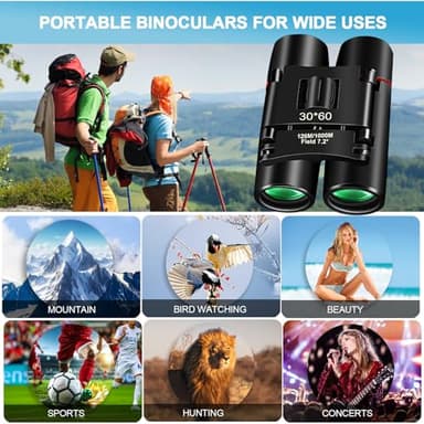 PISEZ 30X60 Compact Binoculars for Adults and Kids，Lightweight Foldable Easy Focus Small Binoculars for Bird Watching Hunting Concert Traveling Theater Opera Sightseeing - Image 3