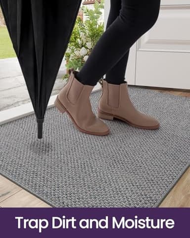DEXI Door Mat Inside Entrance 32x48, Ultra Non Slip Rubber Backed Dirt Trapper, Low Profile Thin Welcome Doormat, Absorbent Easy Clean Entry Mats for Entryway, Patio, Grey - Image 3