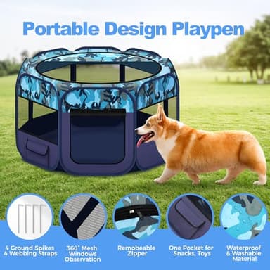 Grandtail Extra Large Dog Playpen, Portable Pet Play Pen for Cat, Puppies, Foldable Large-Capacity Pet Playpen for Indoor/Outdoor Dog House (Blue, 55" x 30", 8 Panels) - Image 4
