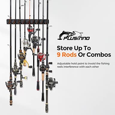 PLUSINNO V9 Vertical Fishing Rod Holders, 2 Packs Wall Mounted Fishing Pole Holders, Fishing Rod Racks Hold Up to 18 Rods or Combos, Fishing Pole Holders for Garage, Fits Most Rods of Diameter 3-19mm - Image 2