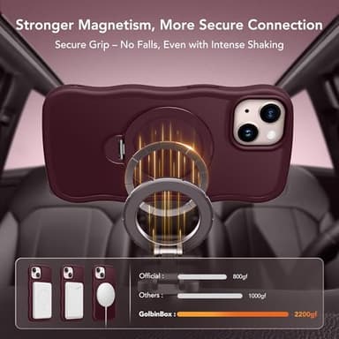 for iPhone 13 Case & iPhone 14 Case for Women,[Compatible with Magsafe][360° Spin Magnetic Stand][Cute Wave Edge][Military-Grade Protection]Translucent Matte Phone case for iPhone 13/14, Burgundy - Image 3