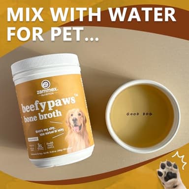 Zammex Grass-Fed Beef Bone Broth Protein Powder for Dogs & Cats - Joint & Bone Support, Healthy Fur Enhancer, Pet Food Topper for Dry & Wet, 10.58oz - Image 8
