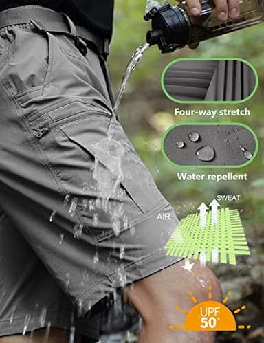 Shallowlulu Mens Cargo Hiking Shorts Water Resistant Quick Dry Lightweight Breathable Tactical Shorts with Nylon Belt(Grey 40W/10L) - Image 3