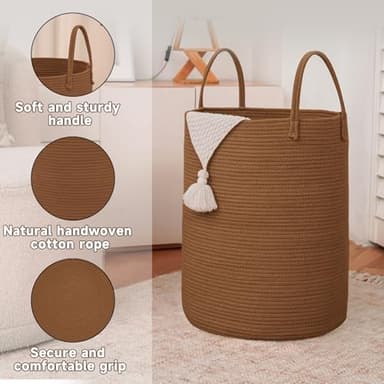 JMvicyroam Large Woven Laundry Basket Hamper,60L Cotton Rope Storage Bin for Blankets,Toys and Clothes,Decorative Tall Nursery Hamper for Living Room,Baby Nursery,Bathroom and Bedroom,Golden Jute - Image 6